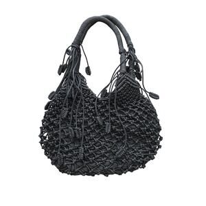 Monserat De Lucca Macramé Hobo Bag Black Tassel Handbag